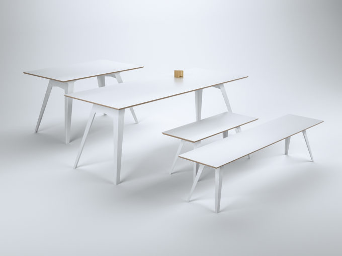 Table Ferdinand with benches Ferdinand in white